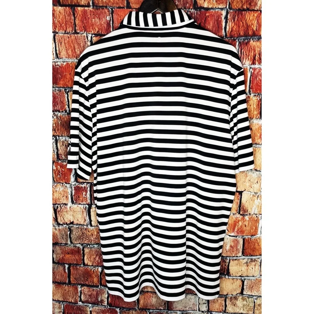 Stitch XL White Black Striped Stretch Short Sleeve Golf Polo Shirt Carpe Diem - Picture 5 of 6